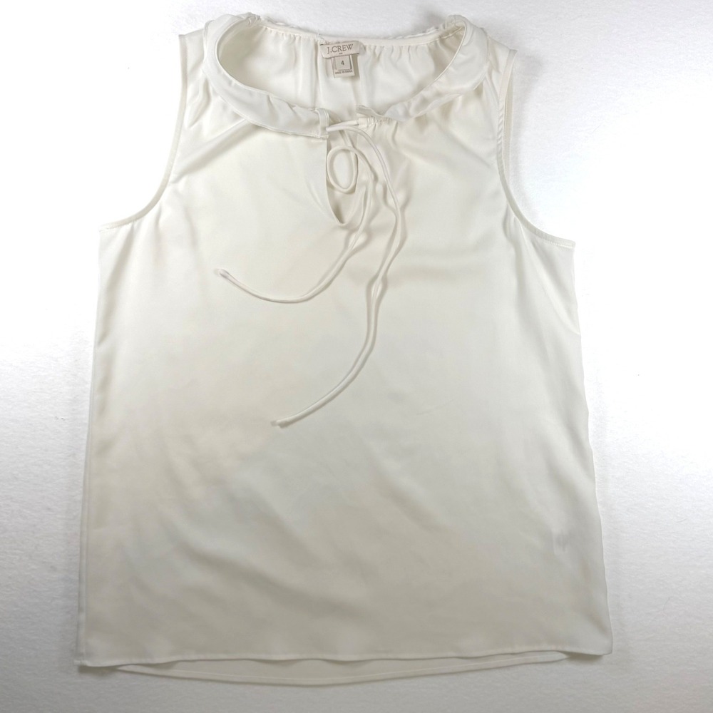 J.Crew Womens Ivory Ruffle Tie Neck Sleeveless Blouse Top White Size 4